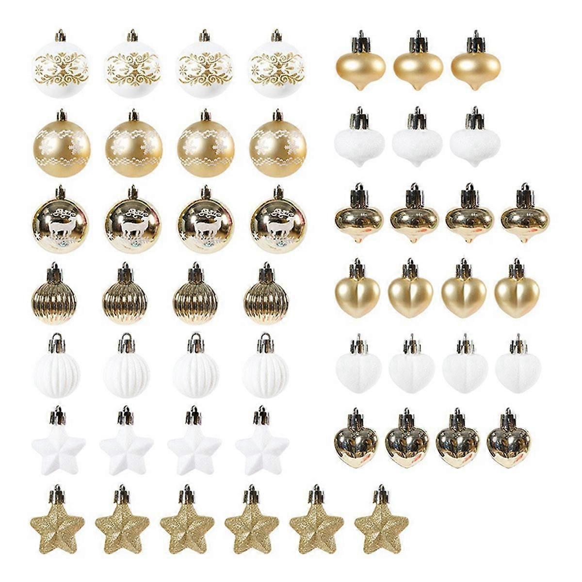 For Family Christmas Decor Set:52 Hanging Ornaments, Plastic Balls, Five-Pointed Stars, Painted Chr