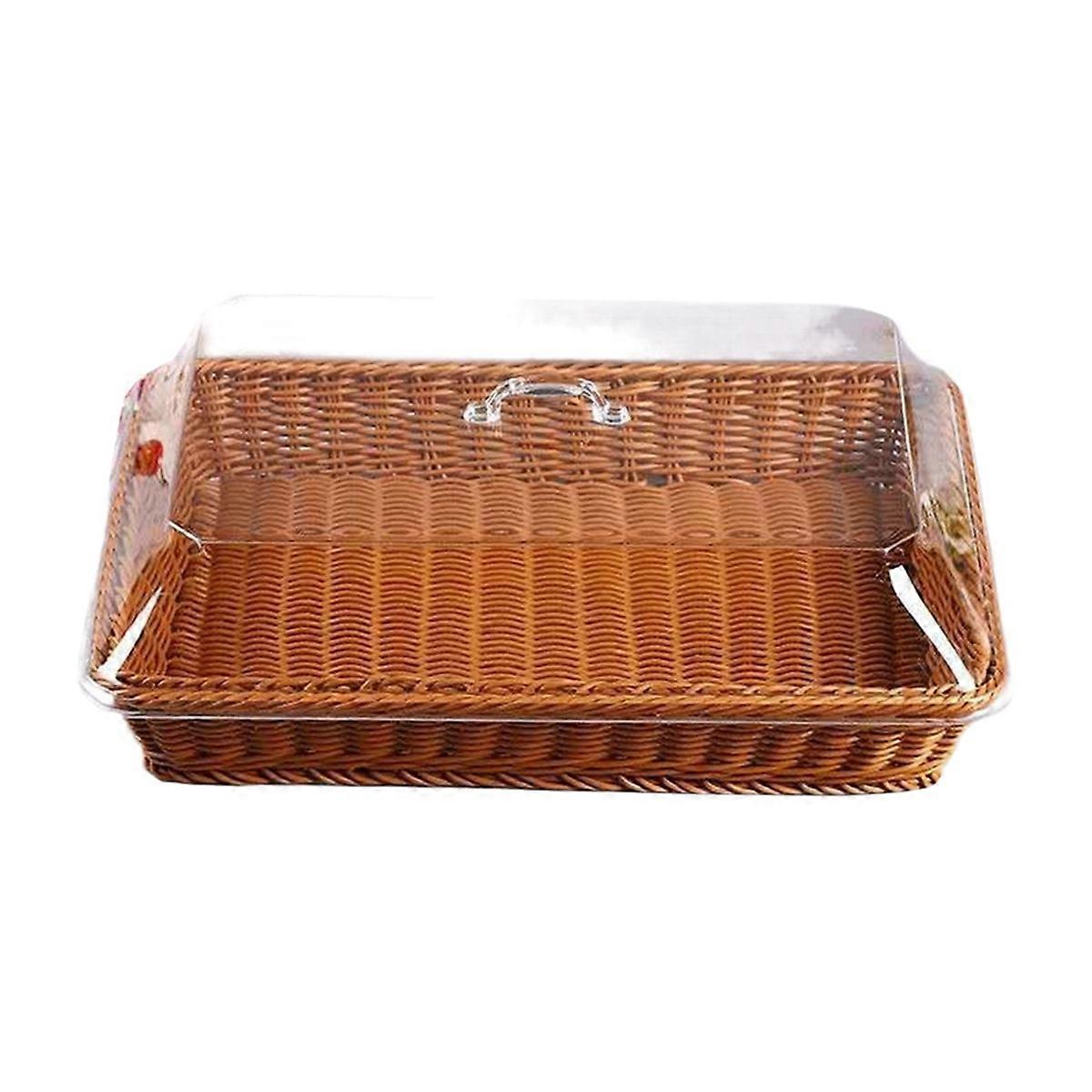 Basket with Lid,Basket with Lid for Food,Tabletop Food Serving Basket,Woven Picnic Basket,Bread Basket for Serving Brown