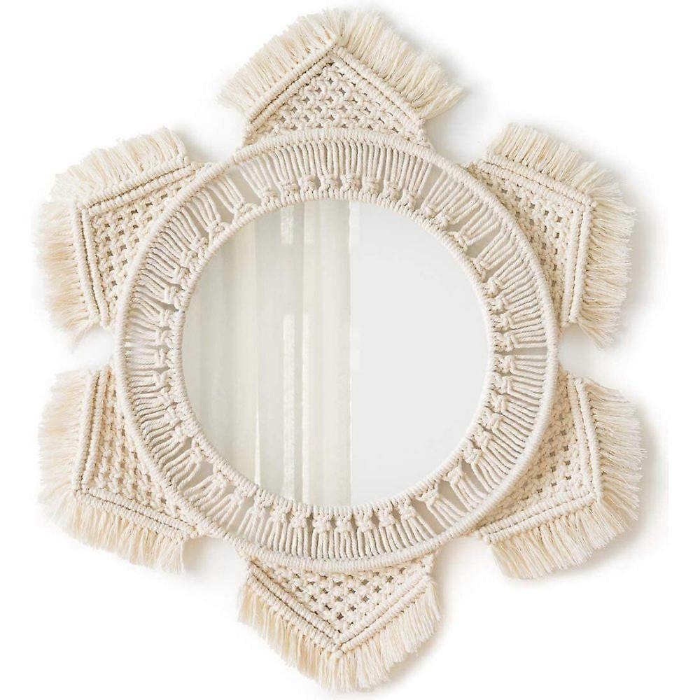 Round wall mirror with macrame - bohemian decor