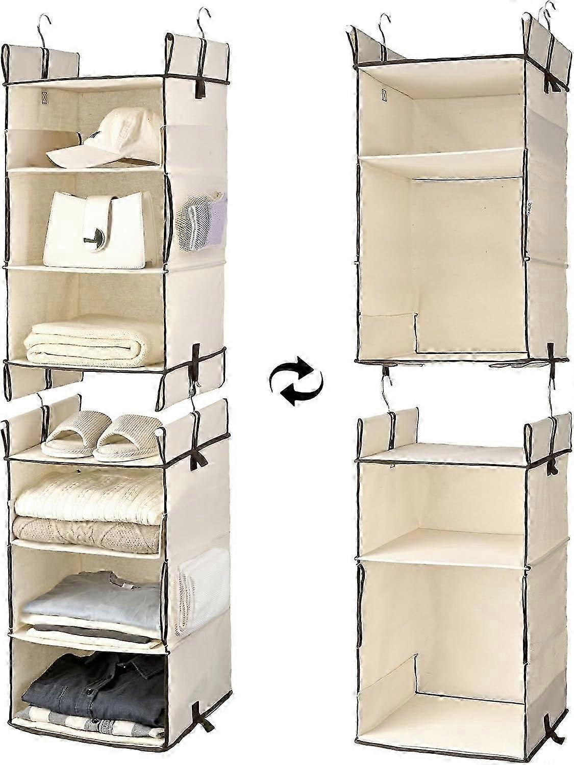 2er-Pack Hängeschrank-Organizer, 2/3-stöckige wendbare Kleiderhängeregale mit 4 Seitentaschen für die Aufbewahrung von Garderobenpullovern und Handtaschen, Foldab