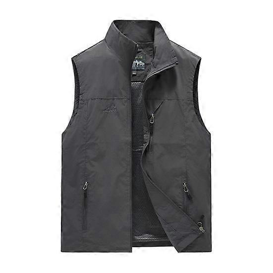 Men Casual Waistcoat Stand Collar Sleeveless Zipper Placket Vest Coat Mesh Lining Outdoor Quick Drying Waistcoat with Pockets