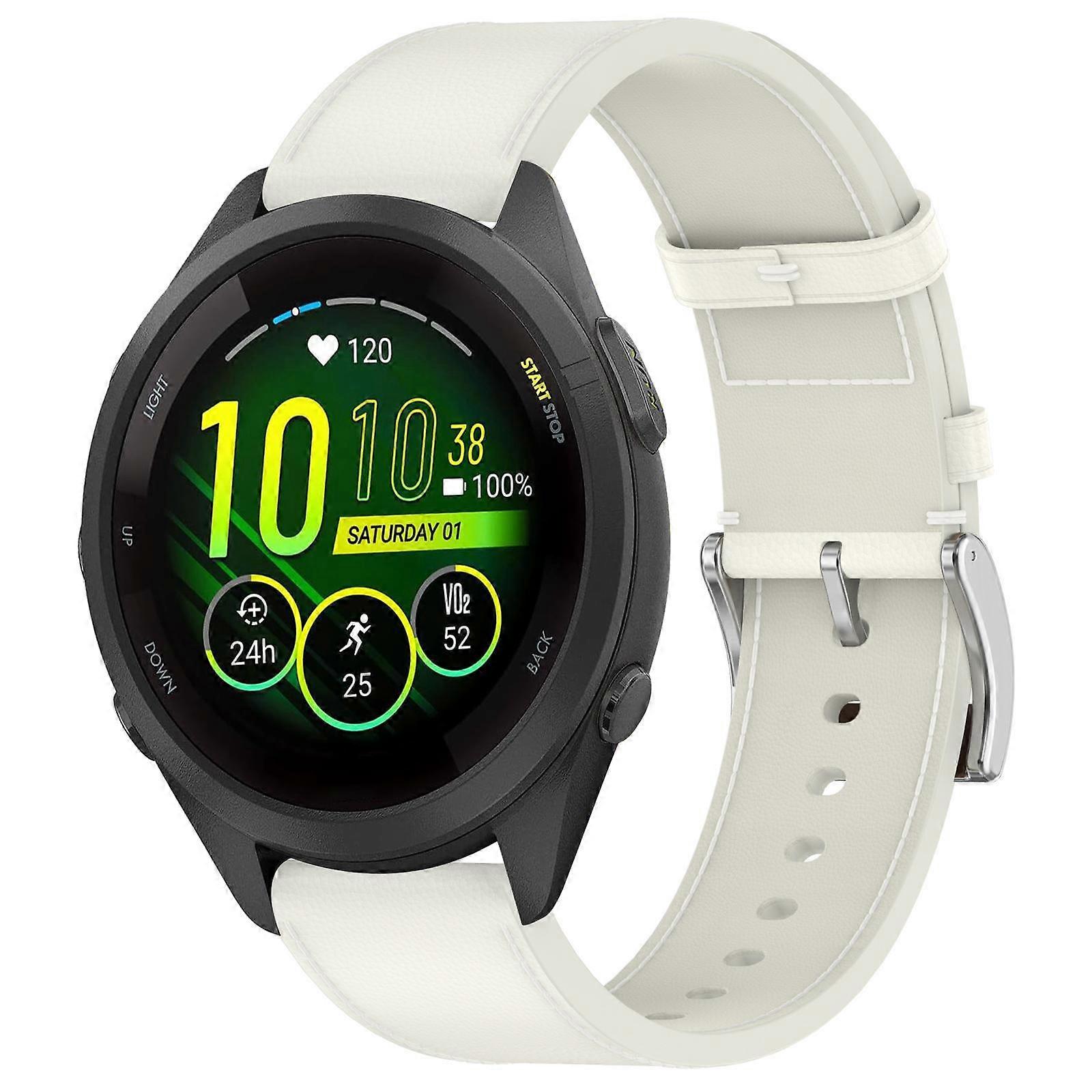 Press Button 18mm Leather Watch Band For Garmin Forerunner 265S