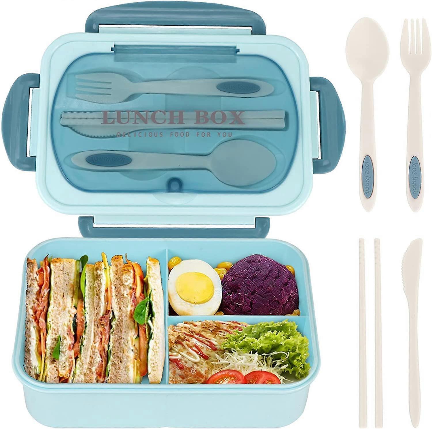 Adult Bento Box, 1200 ML Lunch Container, Leakproof, BPA Free, 3 Compartment, Microwave Safe, Includes Utensils
