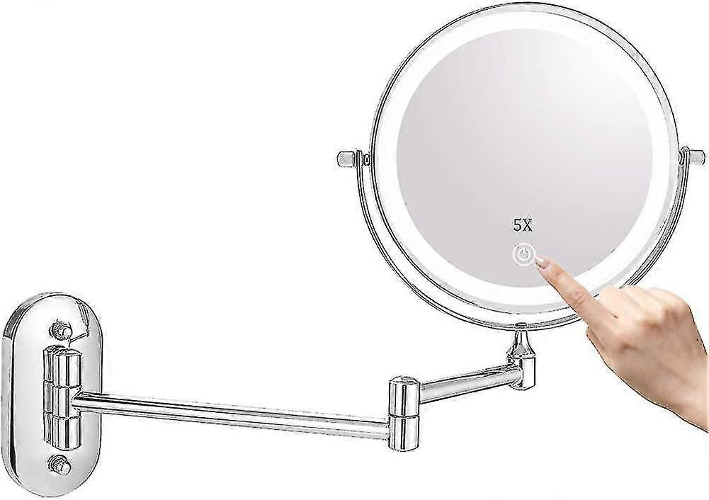 Led Lighted Wall Mounted Cosmetic Mirror With 1x/5x Magnification, Dimmable