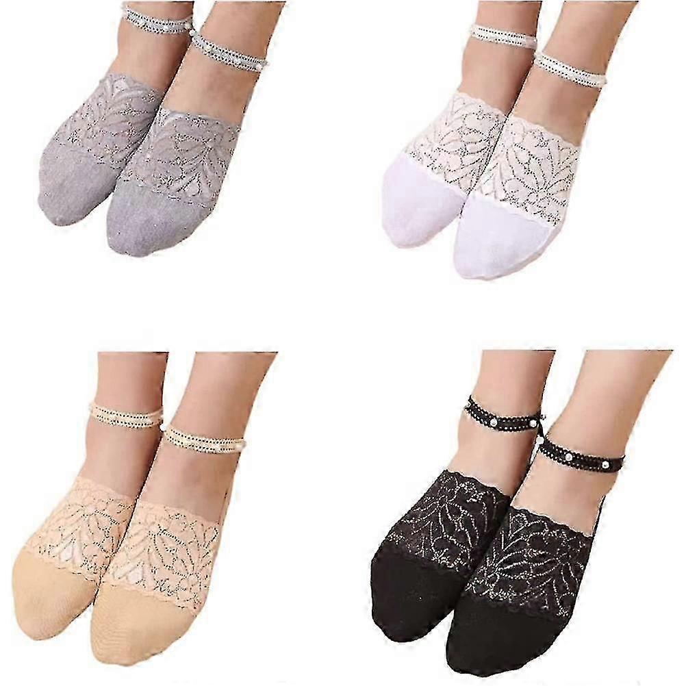 1/4 Paar dünne Perlen Spitze Socken Damen Perlen Spitze Socken Knöchelsocken Niedliche Mesh Transparent Spitze Liner Socken Unsichtbare Spitze Boot Socken f74