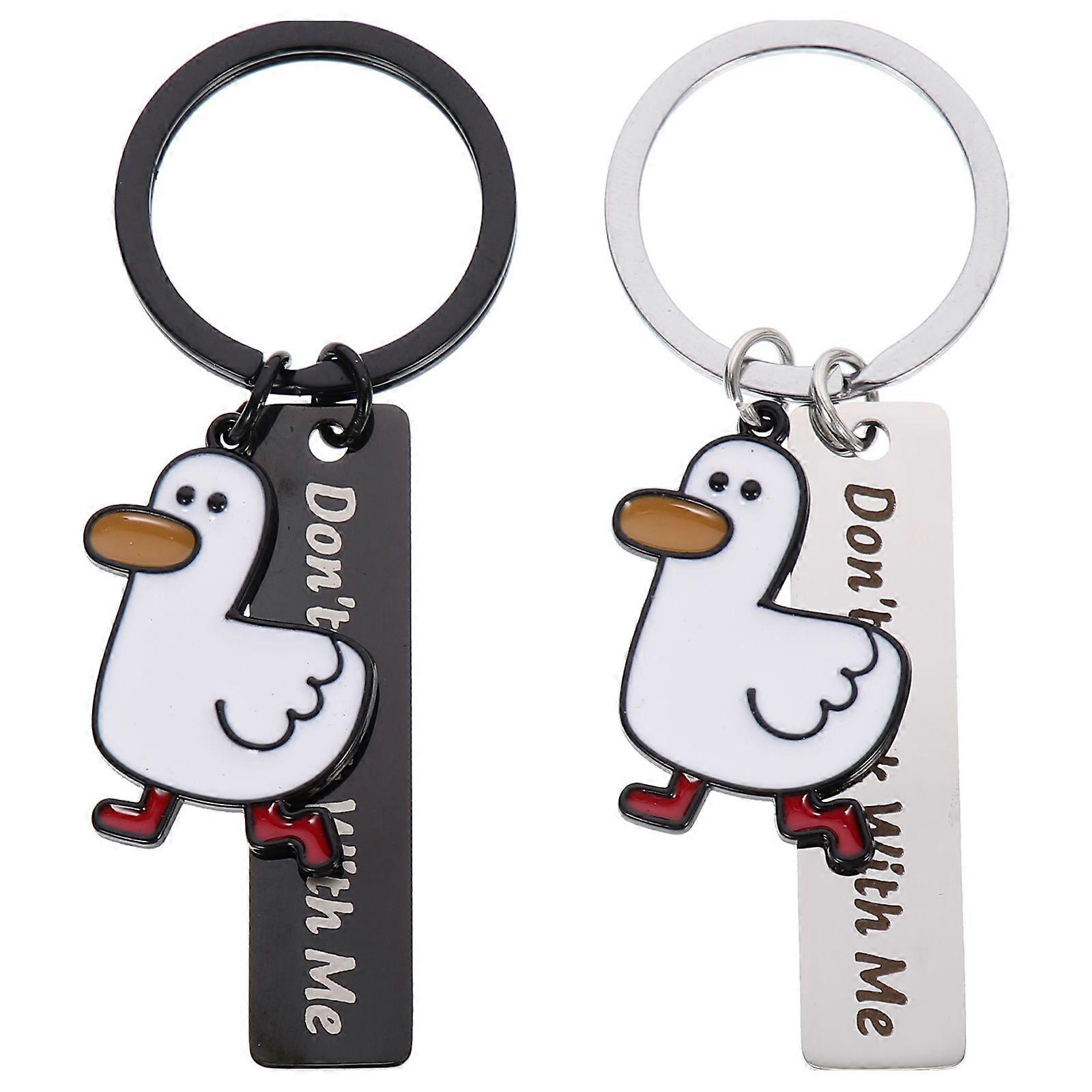 2Pcs Stainless Steel Keychains Duck Shape Design Keychains Hanging Keychains Ornaments