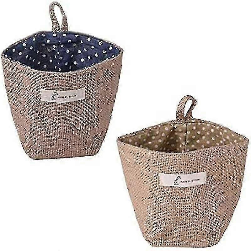 2 Pcs Mini Hanging Storage Bag Cotton Linen Small Storage Basket (dot Pattern)