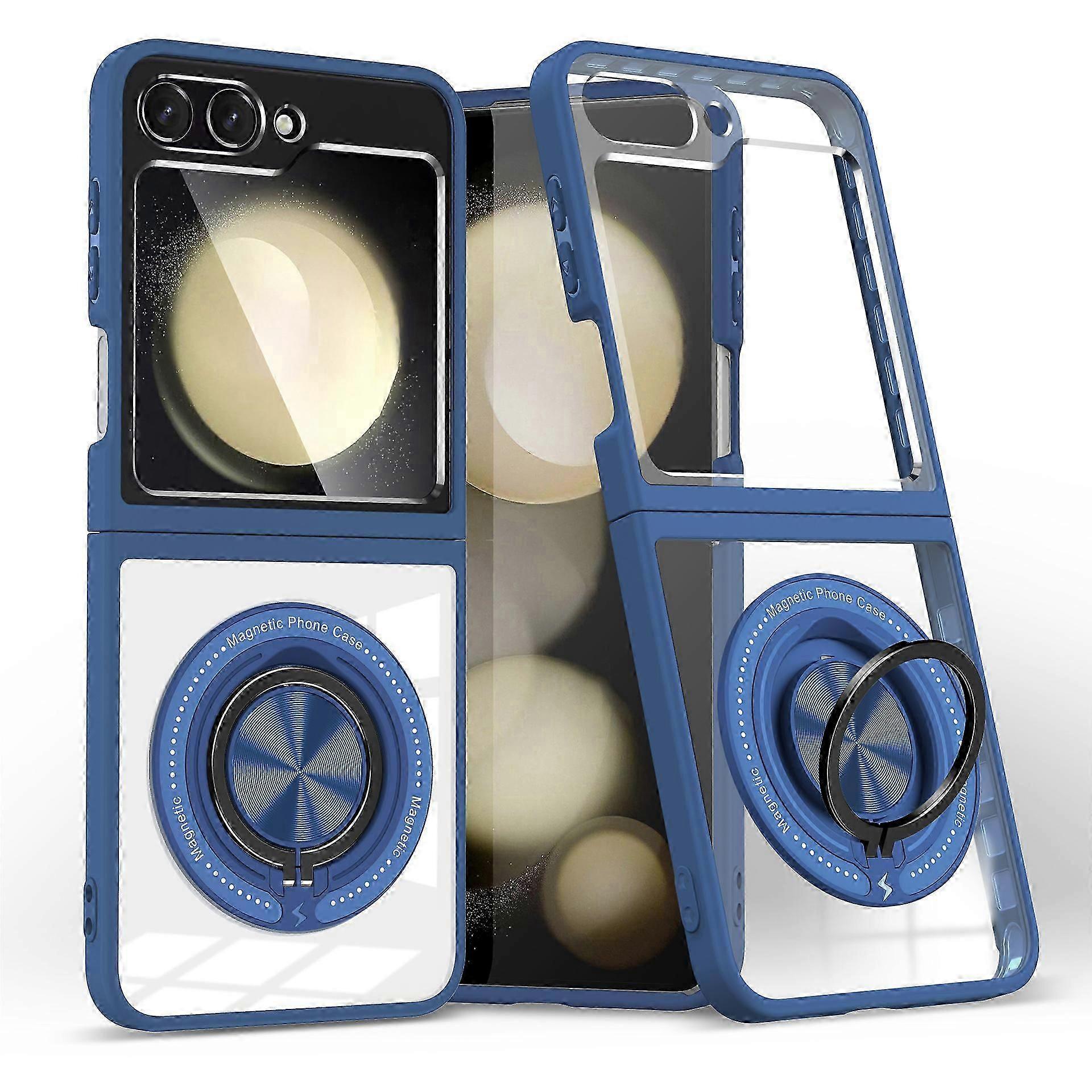 Transparent Soft Slim Shockproof Anti Scratch Protective Case for Samsung Galaxy Z Flip 6 with 360 Rotation Magnetic Ring Kickstand