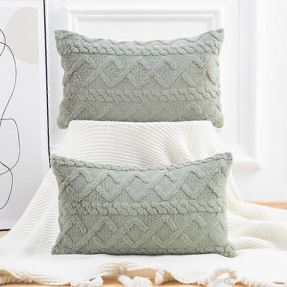 Luxury Pillowcase, Plush Faux Fur Super Soft Cozy For Indoor Outdoor Use, Hidden Zipper For Clean Finish, Square Patterned Soft Plush Velvet Back