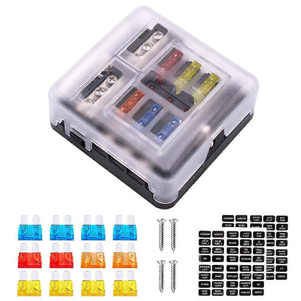 Compact 6-Circuit Fuse Block, Red Led Warning Light For Auto Boat
