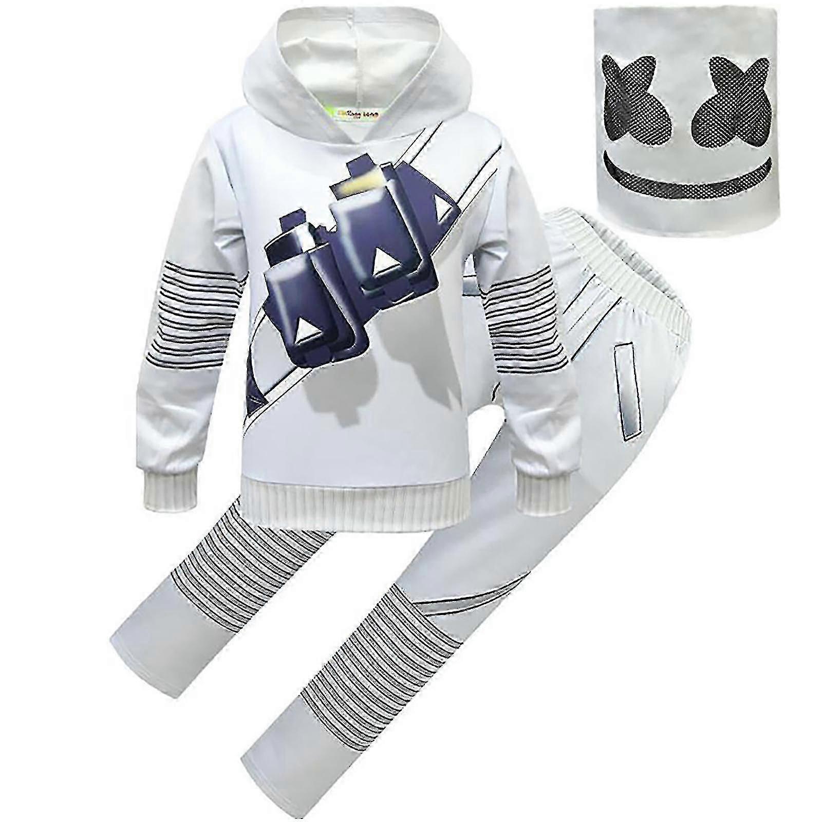 Dj Marshmello מוסיקה פסטיבל ילדים מודפסים חולצות ברדס ומכנסיים רפויים תלבושת להגדיר עם כיסוי ראש