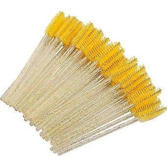 100 Pinceles de Pestañas Desechables - Mango de Cristal - Herramienta de maquillaje Aplicador de cepillo de cejas de rímel