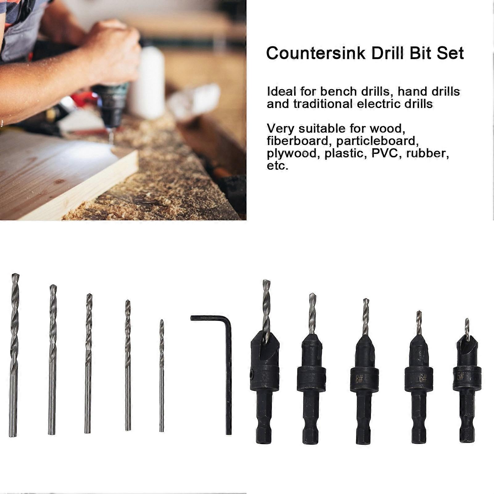 11Pcs Woodworking Countersink Drill Bit Set Quick Change Chamfer Adjustable Drilling Tools