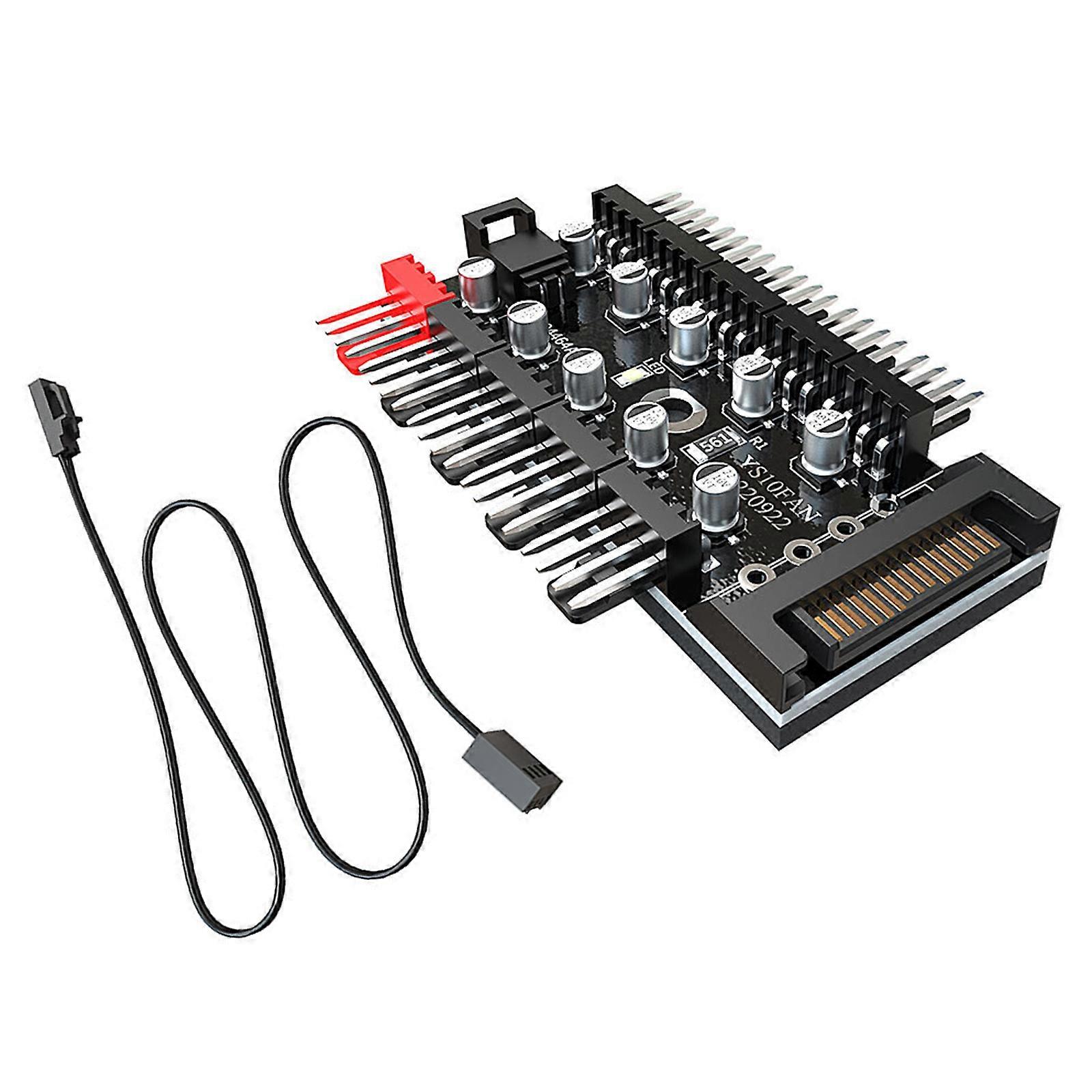10 Ports- PC PWM Fan Hub Splitter Cable Fans Speed Controller Adapter for Computer 4Pin Sata- / 4D Cooling Fan Adapter