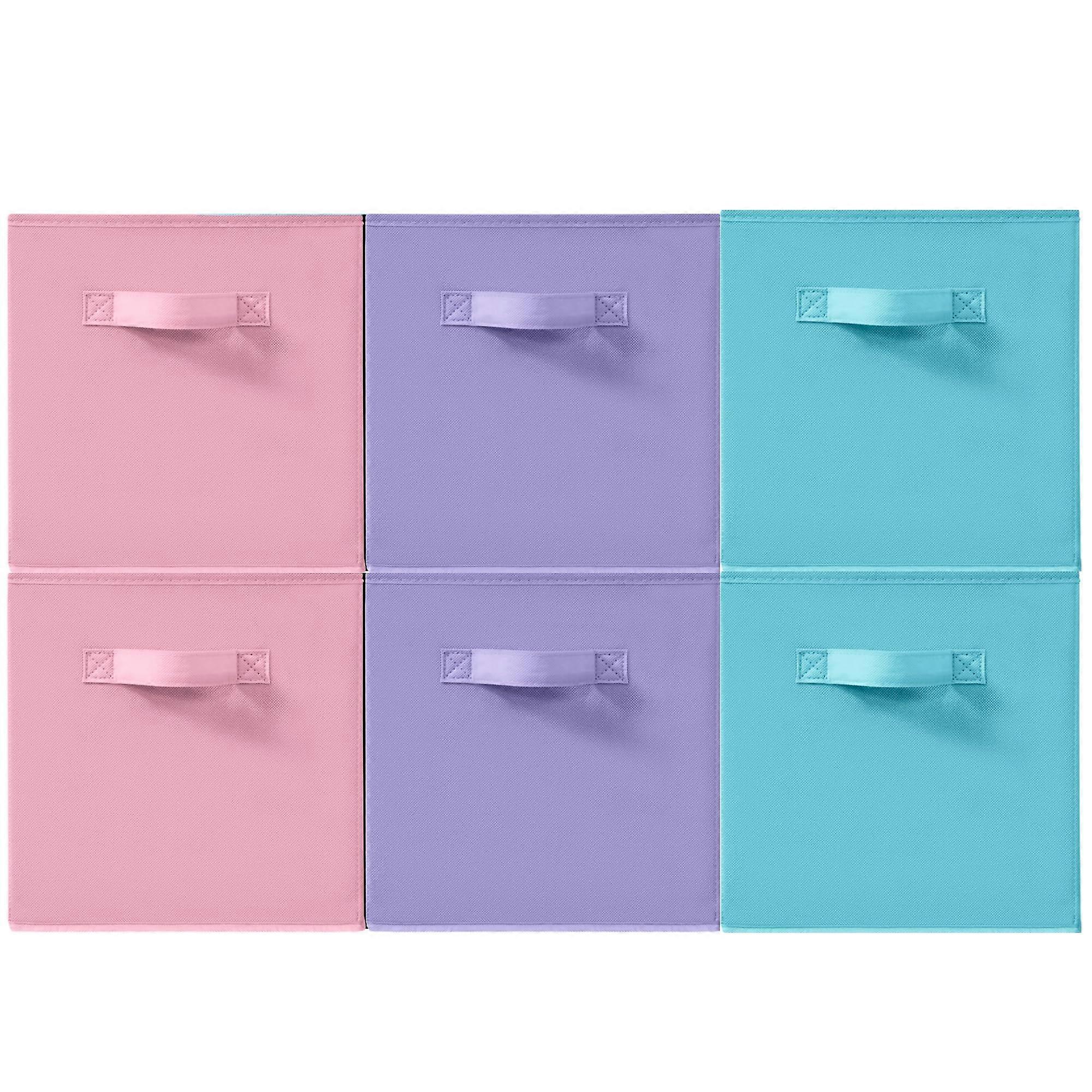 11x11 Storage Bins Set of 6 Collapsible Fabric Cube Organizers with Handles for Home Office Closet Multi-Color