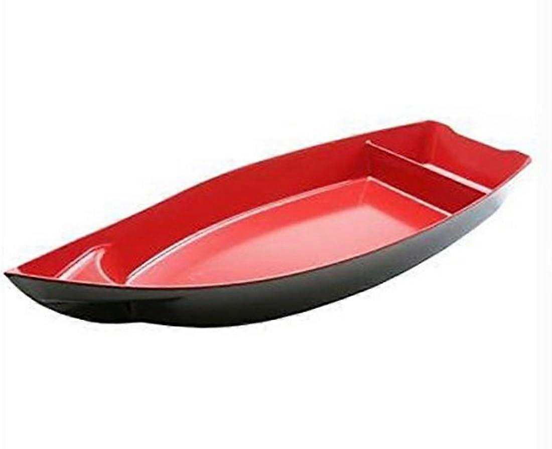 Sushi Boat Shape Plate for Sashimi and Sushi, Large Black and Red 27.5x9.5 Inch, Durable Melamine Serving Dish