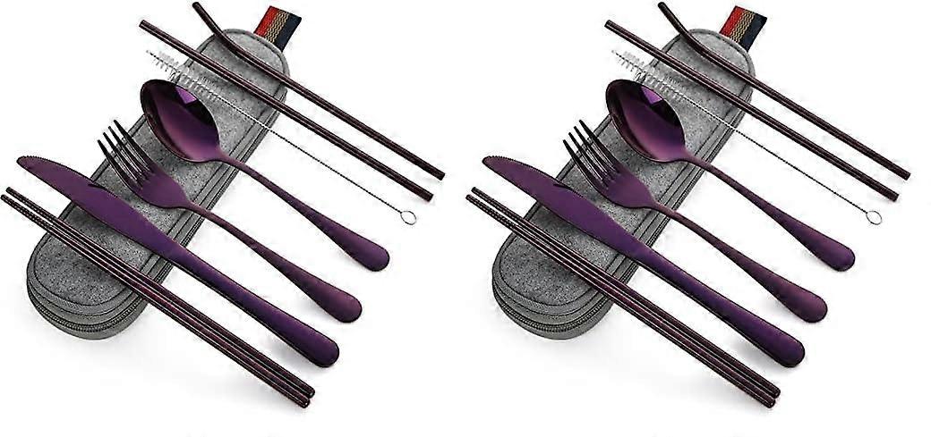 Utensils, Travel Camping Cutlery Set, 8-Piece incl Knife Fork Spoon Chopsticks (Pack of 2)