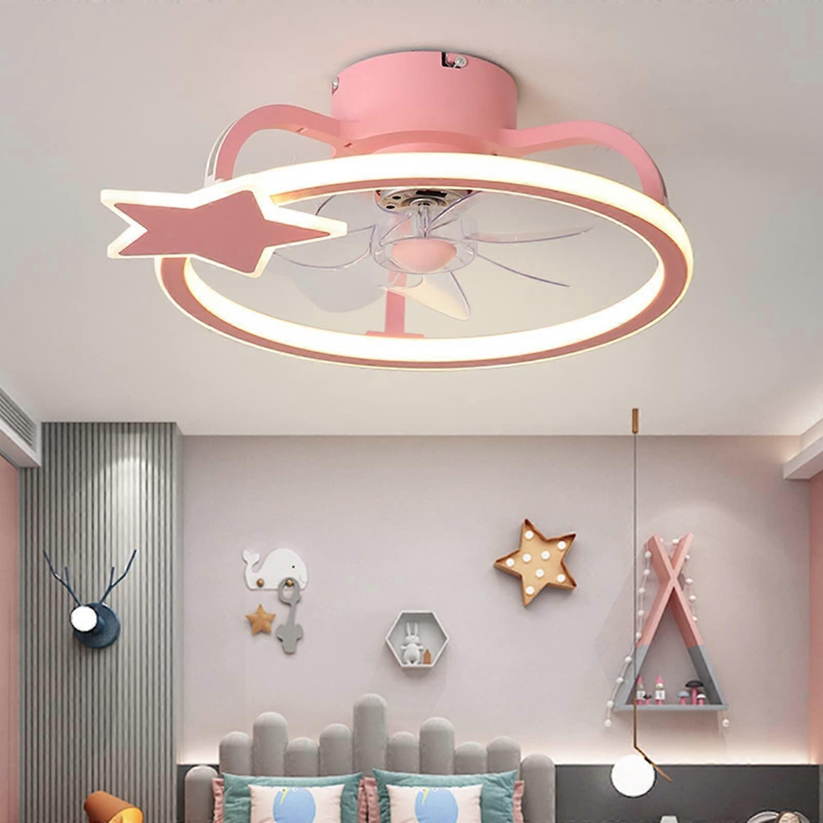 Ceiling Fan Light with Fan, Quiet Indoor 6-Speed Pink Bedroom Fan with 3 Color Changeable Lights, Size B
