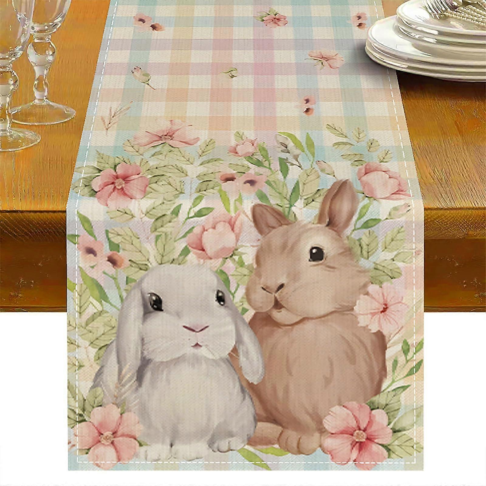 Easter Table Runner Bunny Rabbit Easter Kitchen Dining Table Decoration 13x72 Inches