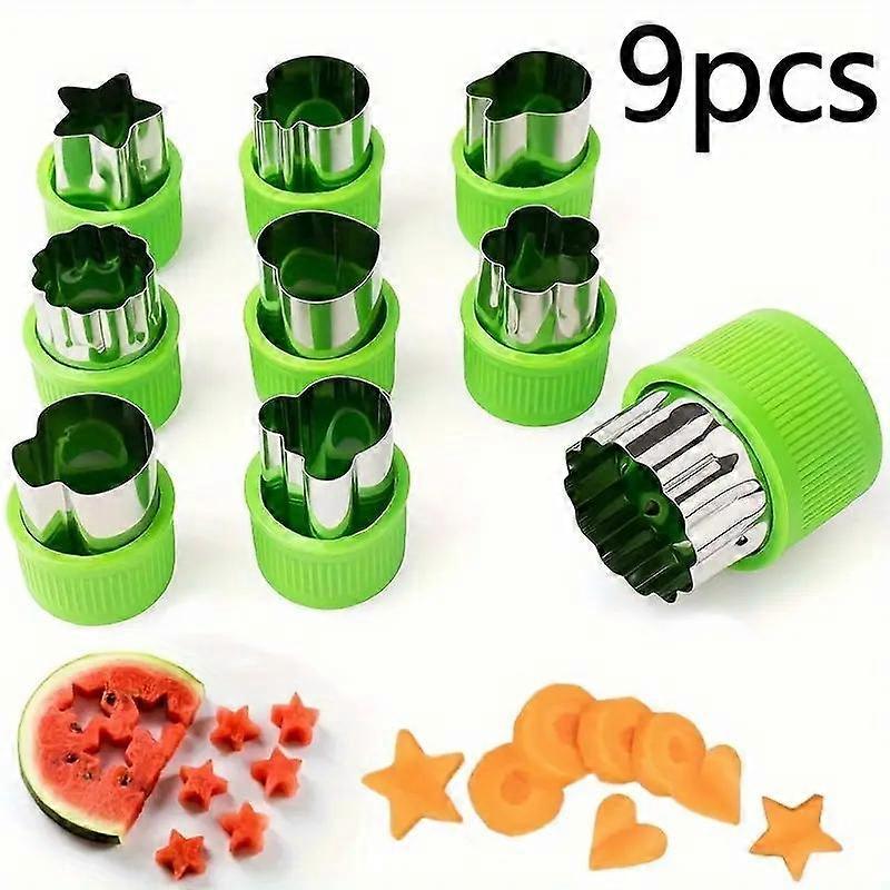 9pcs Stainless Steel Mini Cookie & Vegetable Cutter Set with Hand Guard - Star, Flower, Heart Shapes for Baking, Snacks, & Decorating.