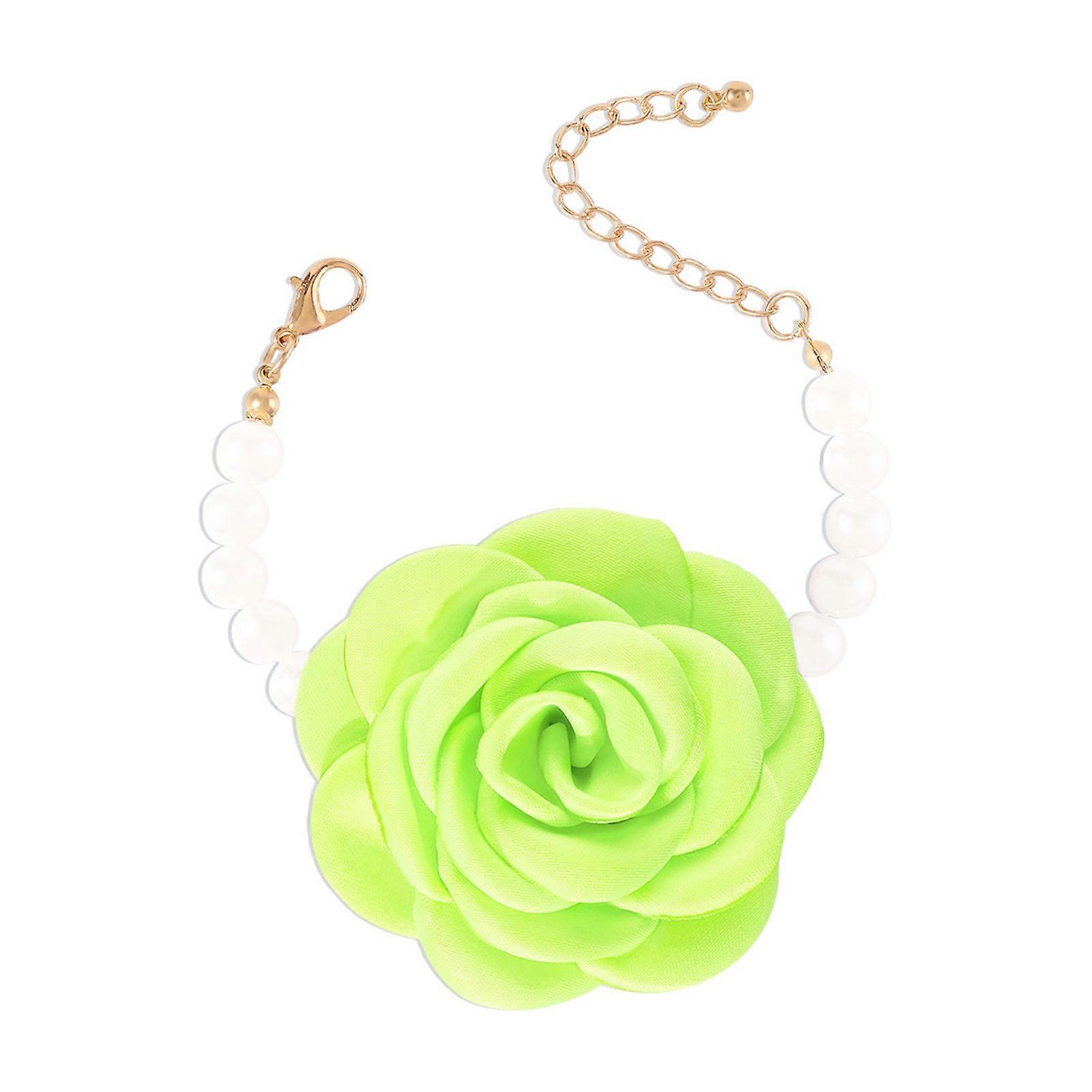 Simple Sweet Pearls Beads Bracelet Elegant Flower Charm Beaded Bracelet Fashion Jewelry Multicolor Rose Bracelet  Green