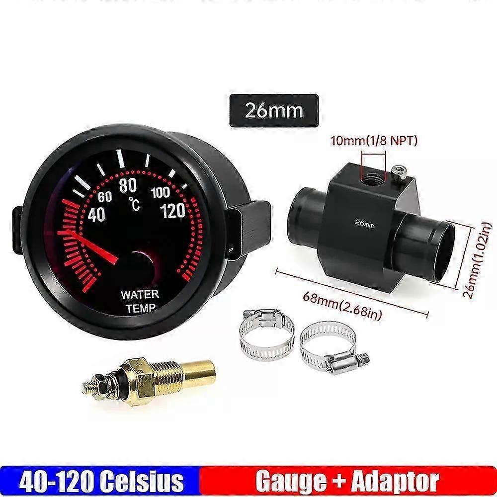 2" 52mm Water Temperature Gauge 40-120 Water Temp Meter+water Temp Joint Pipe Sensor 26-40mm Hose Adapter For Gasoline Car 12v