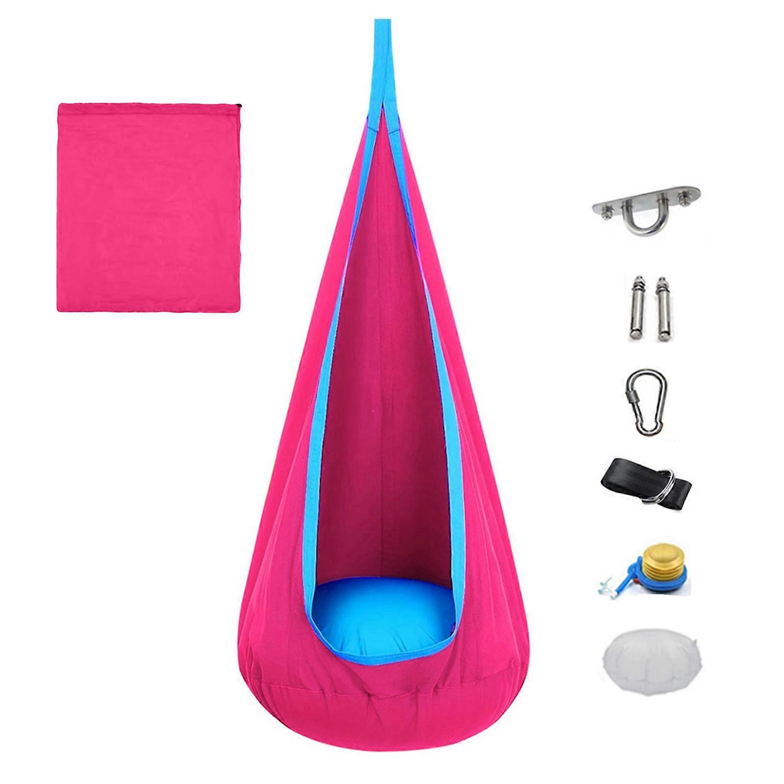 Child Friendly Hammock Swing Set With Safety Straps Easy Installation Indoor Outdoor Hanging Seat with Fixing Accessory  Red