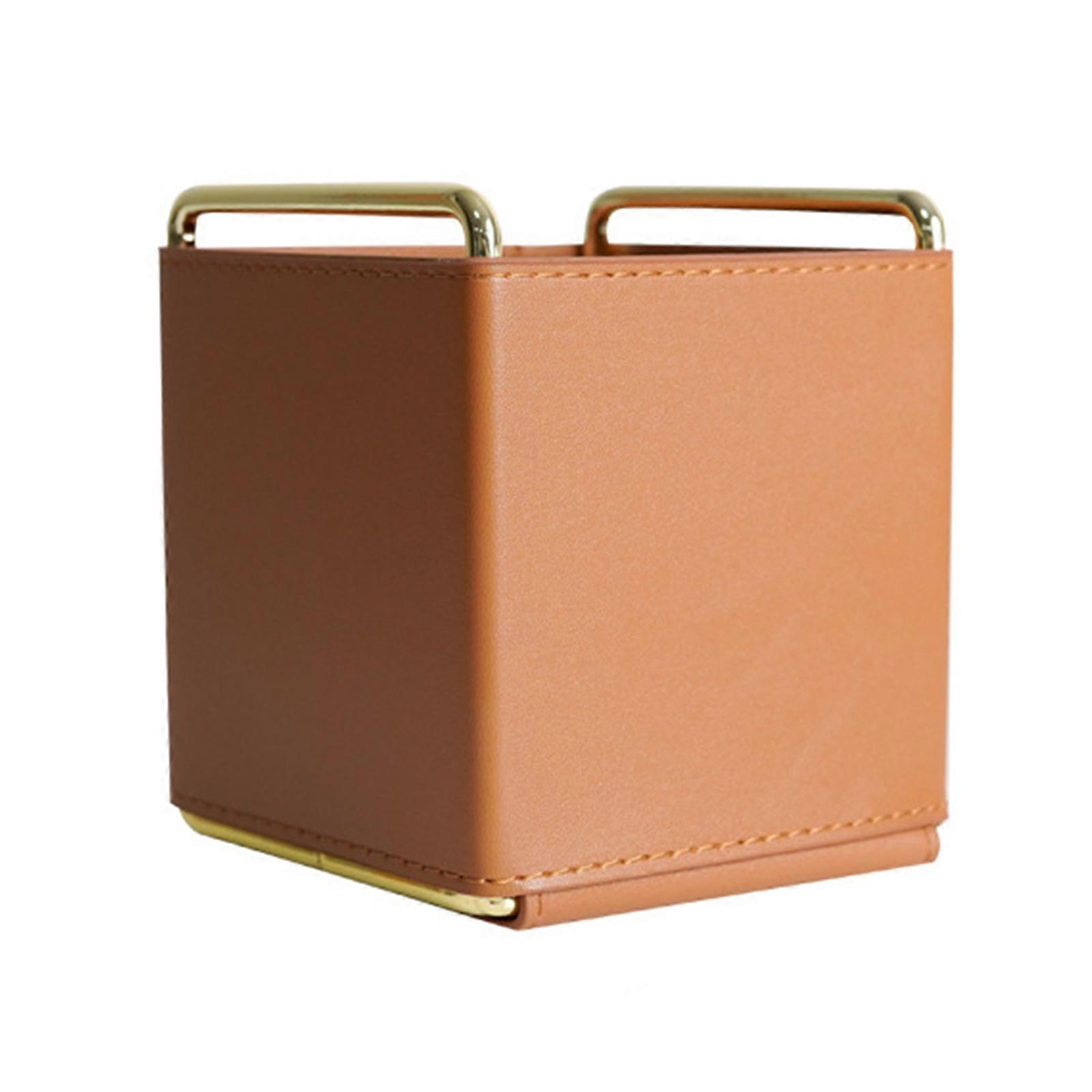 Leather Storage Box Pen Holder with Handle Portable Square Organizer  Brown