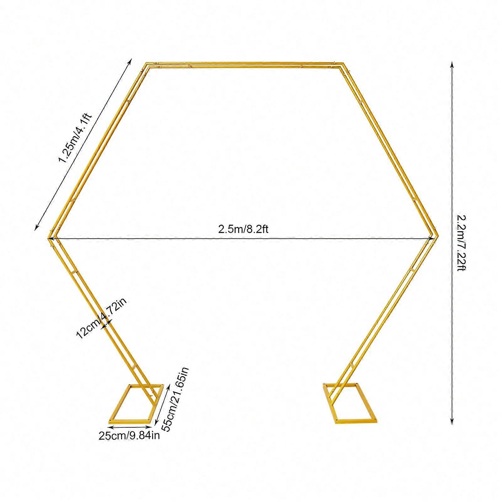 Hexagone Toile de fond Stand 7,2 pieds Arche Ballon Cercle en métal doré Cadre de guirlande avec base pour arches de mariage Fête d’anniversaire Graduation Rapport