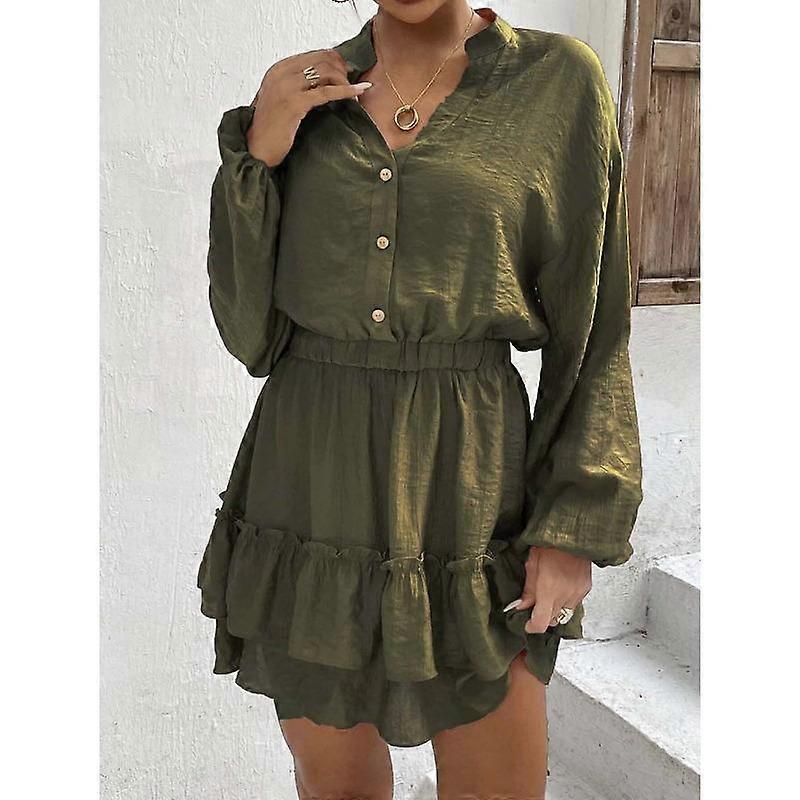 Autumn Women's Dress Long Sleeve Waisted Ruffle Casual Temperament A-Line Short Dresses