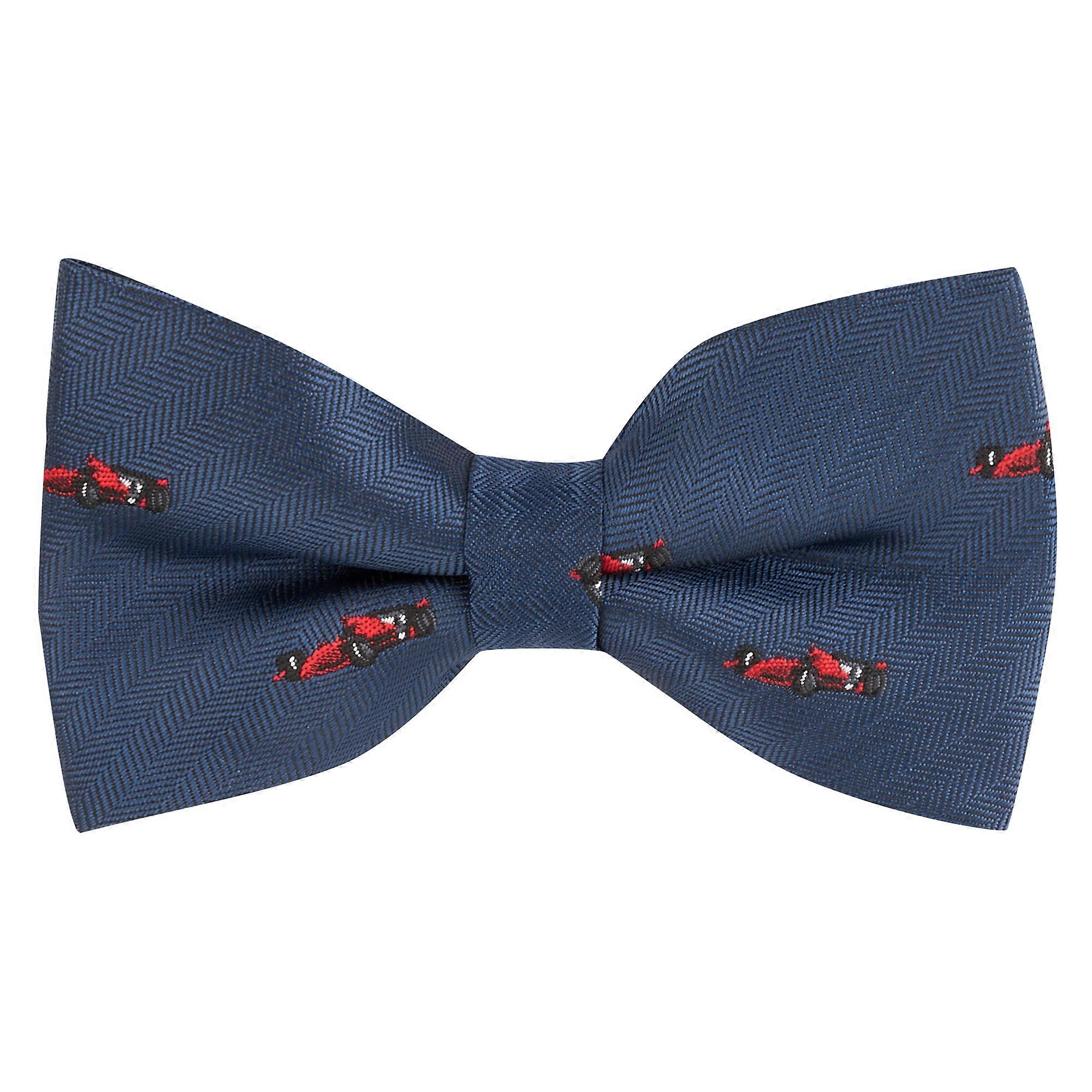 Navy Blue Formula 1 Car Herringbone Bow Tie