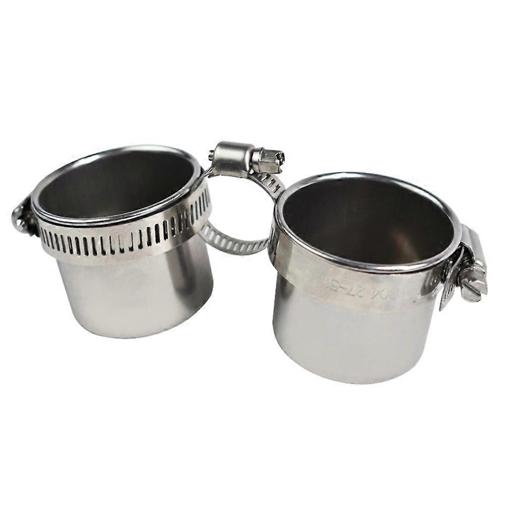 Silver Stainless Steel Dual-Cup Pet Feeder with Standing Frame for Practical Feeding and Long