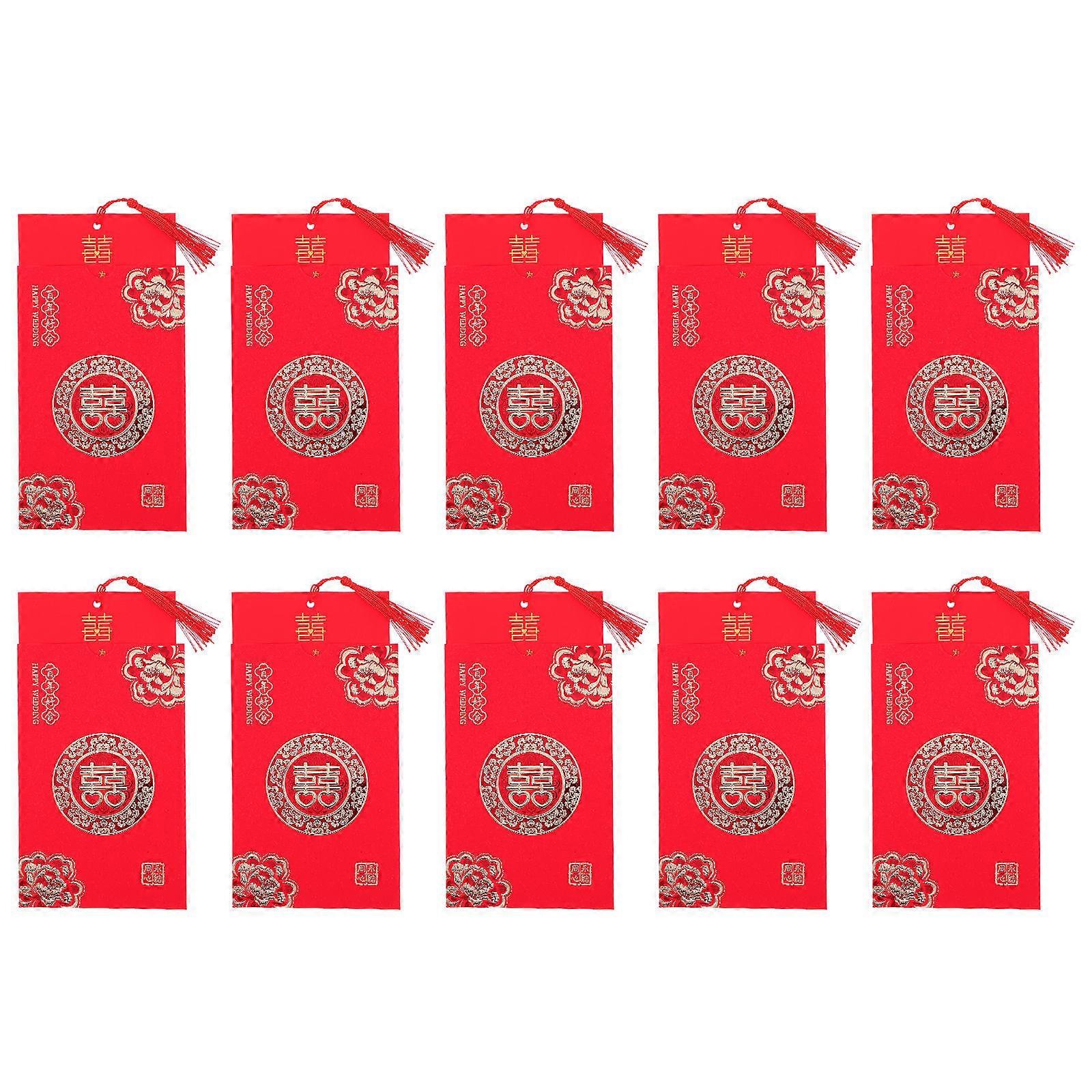 Chinese Wedding Invitation Card Simple Style Invitations for Weddings and Celebrations 20X11.5CM Red 10Set