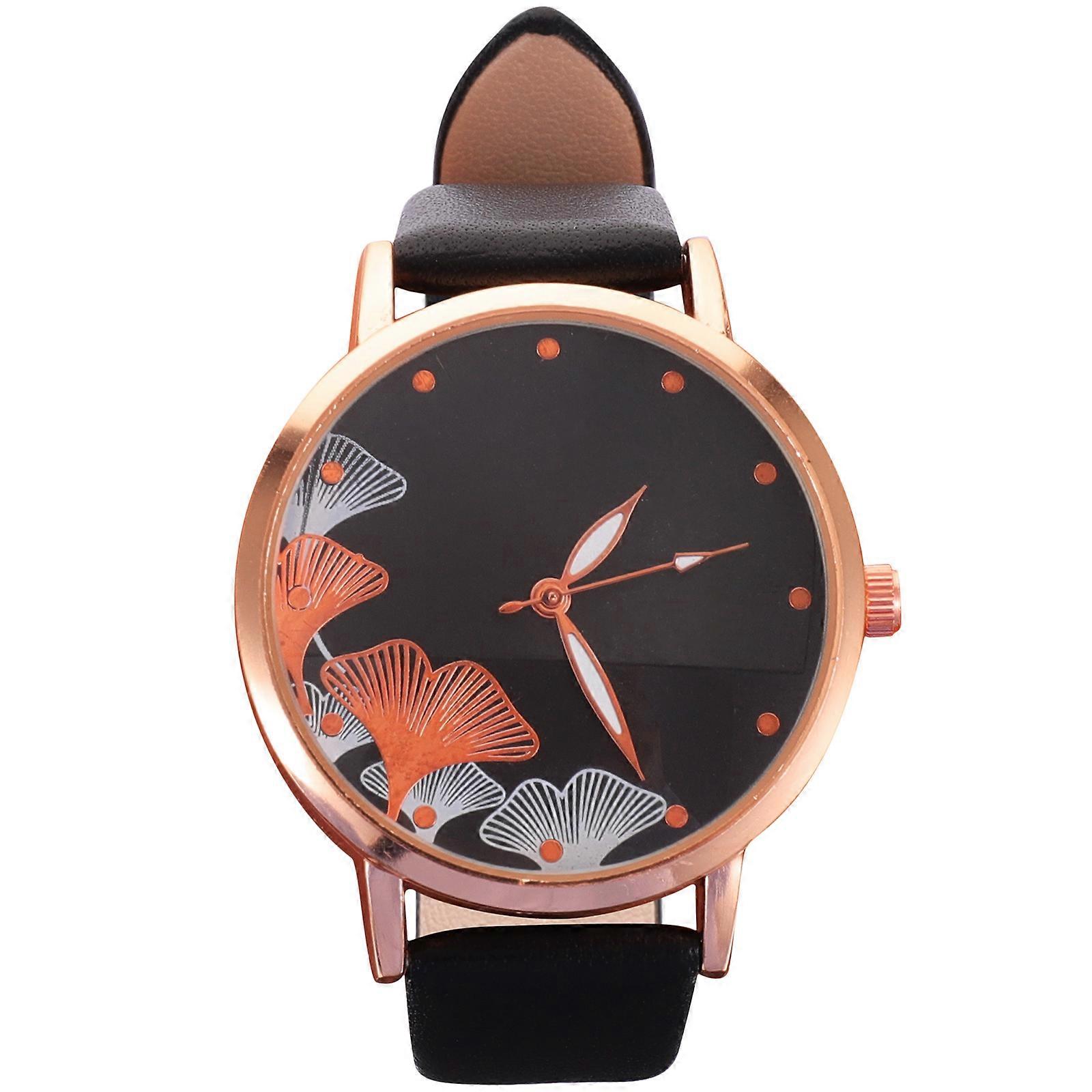 繊細な女性の時計カジュアルPUレザーストラップ腕時計日常生活用ラウンドシェイプ計時1セット