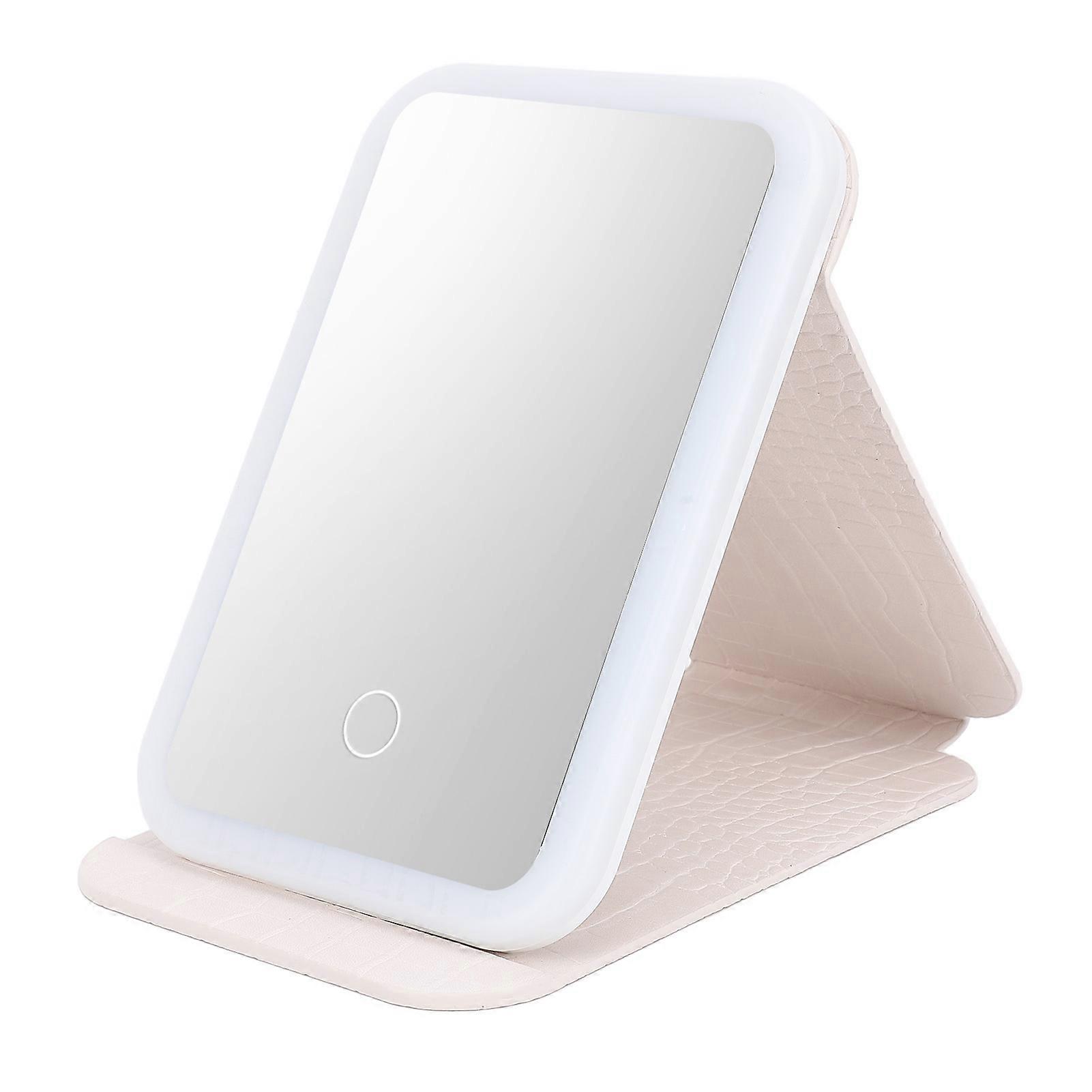 Foldable Lighted Makeup Mirror Stepless Dimming Portable Mirror with LED Lights Folding Cosmetic Mirror White 