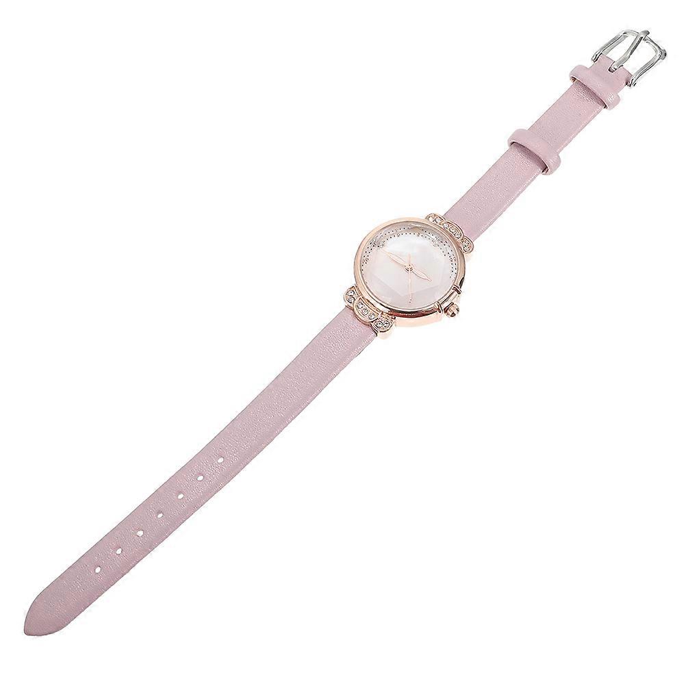 Ladies Belt Watch Daily Wear present Giving Round Shape Leather Glass 21CM Pink Quartz Movement 1Pack