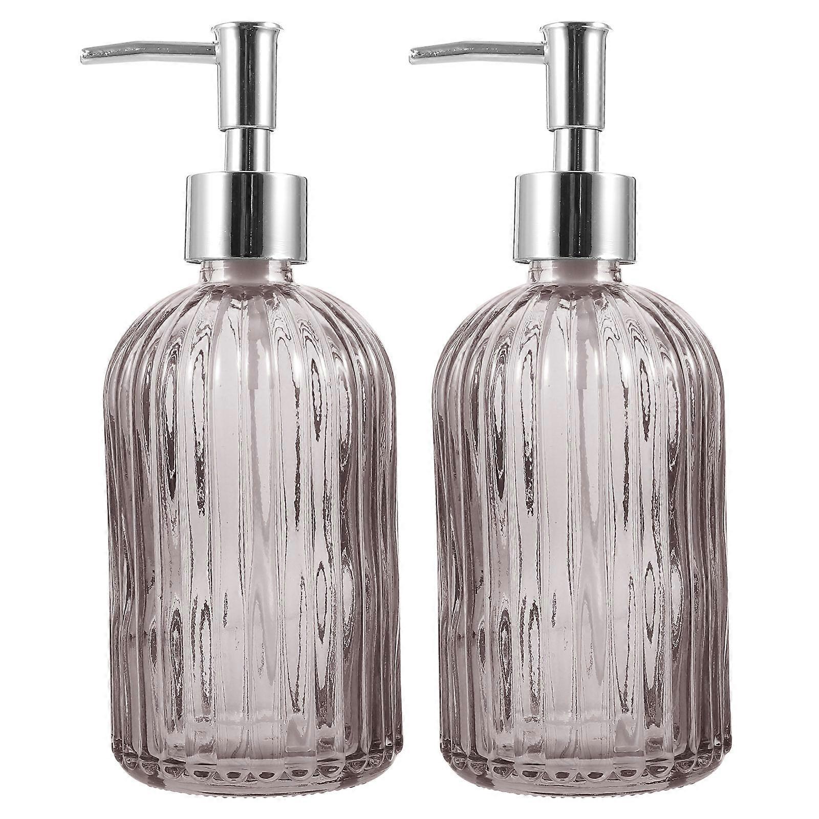 Grey Glass Shampoo Dispenser Bottles for Storage Use 2Pcs Household Pump Bottles