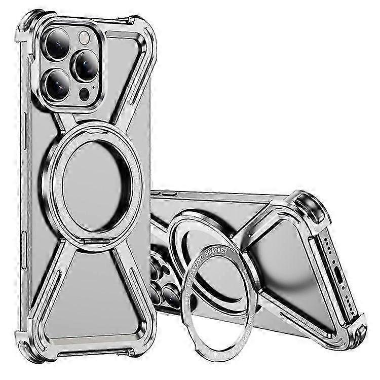 For iPhone 16 Pro Max Magnetic Case Military Grade Anti Drop 360 Rotating Kickstand Titanium Alloy Bumper Phone Cover