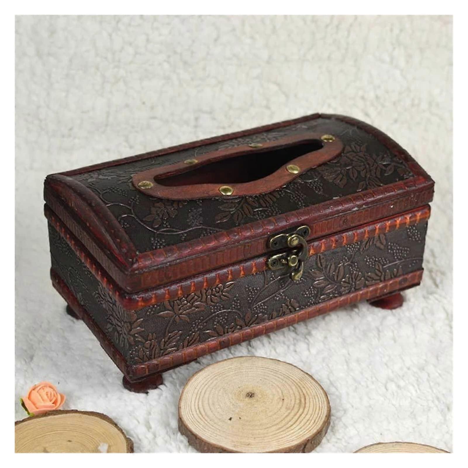 Retro Decorative Napkin Holder Storage Box Table Home Wooden Tissue Box (Color: A, Size: 21x11x12)