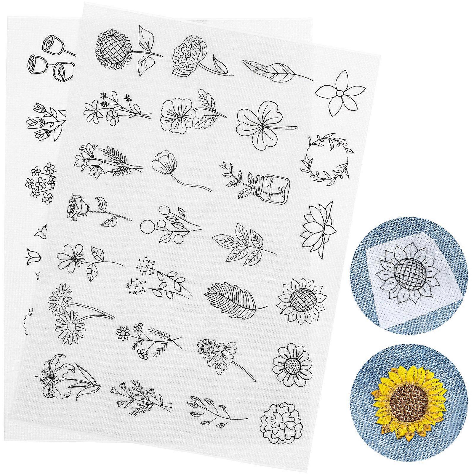 Water Soluble Embroidery Templates Set Delicate Patterns Transfer Paper for Hand Sewing, Crafting, and DIY Projects (2 Sheets)