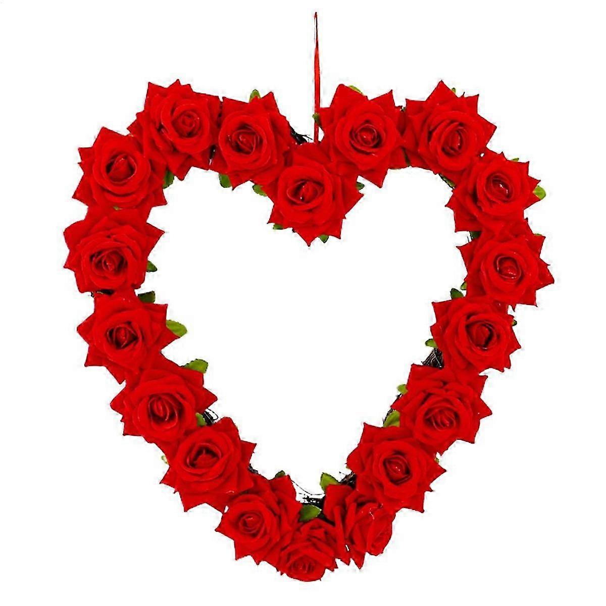 Heart-Shaped Roses Flower Garland for Home Decorative Simulation Wreath for Front Door