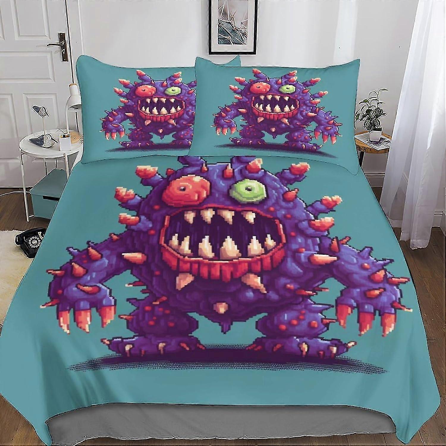 Alien Monster Duvet Cover Set - 3 Piece Soft Breathable 3D Printed Psychedelic Art Quilt Cover with Zipper Closure