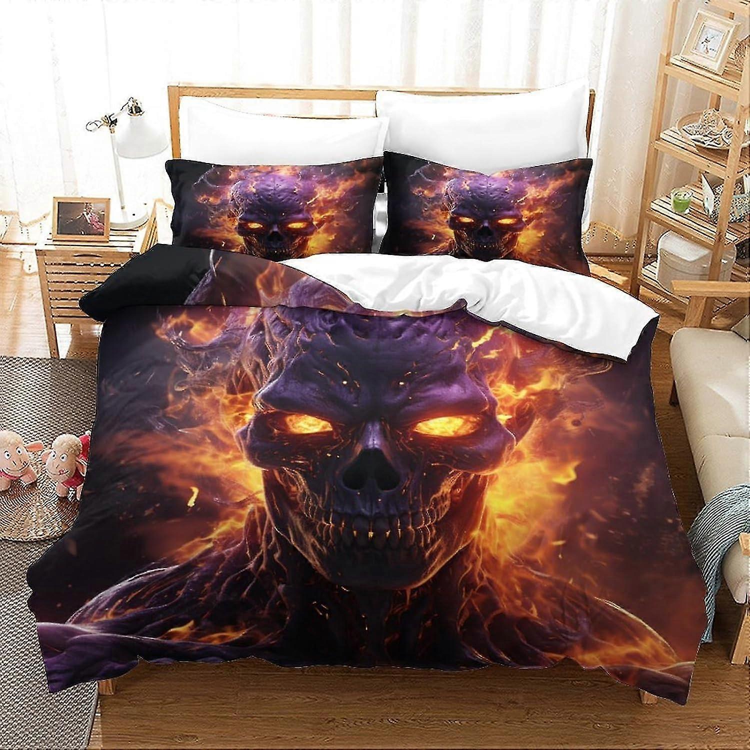 Flaming Skull Crib Set, Sports Mattress Protector, 3D Mysterious Design, Microfiber, 3 Piece Set with Zip and 2 Pillowcases