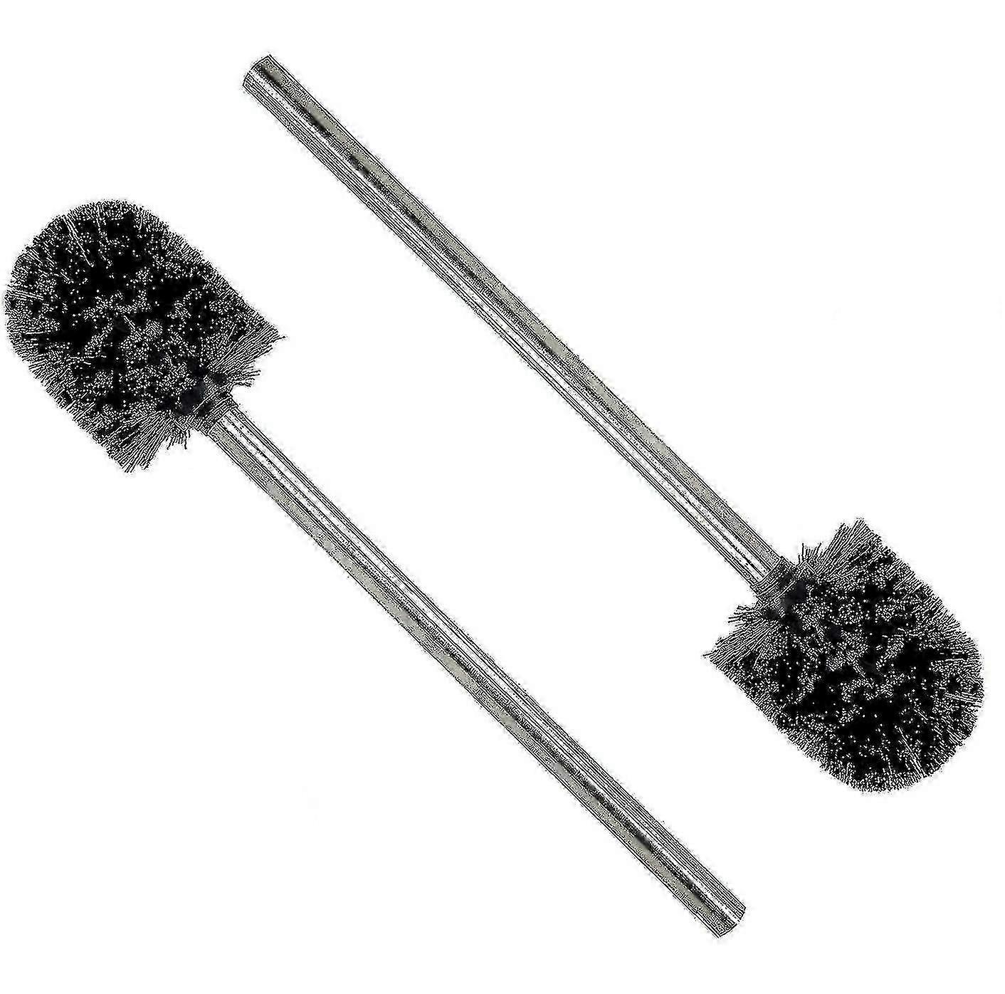 2pcs Toilet Brush with Black Brush Head and Stainless Steel Handle