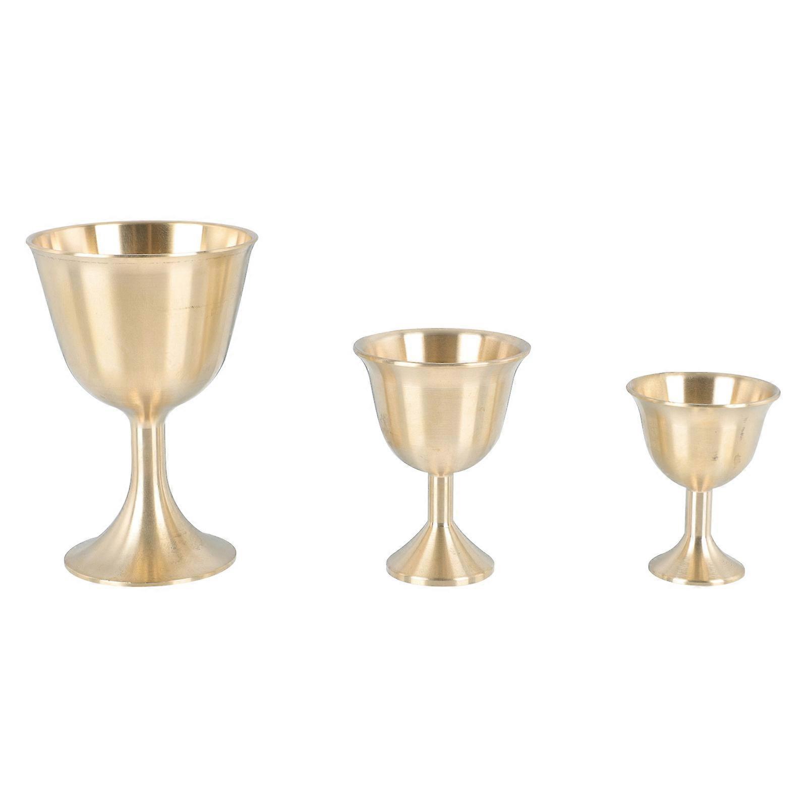 Golden Copper Holy Cups for Temple Use Beautiful and Retro Style 3 Pieces