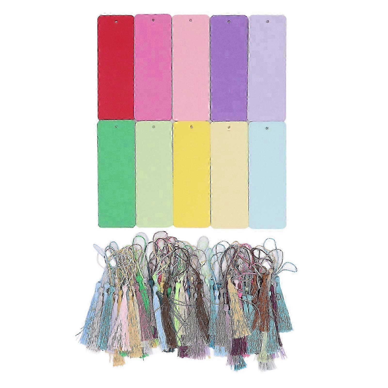 100 Set Blank Color Bookmarks Cardstock Multipurpose Blank Paper Bookmarks with Colorful Tassels