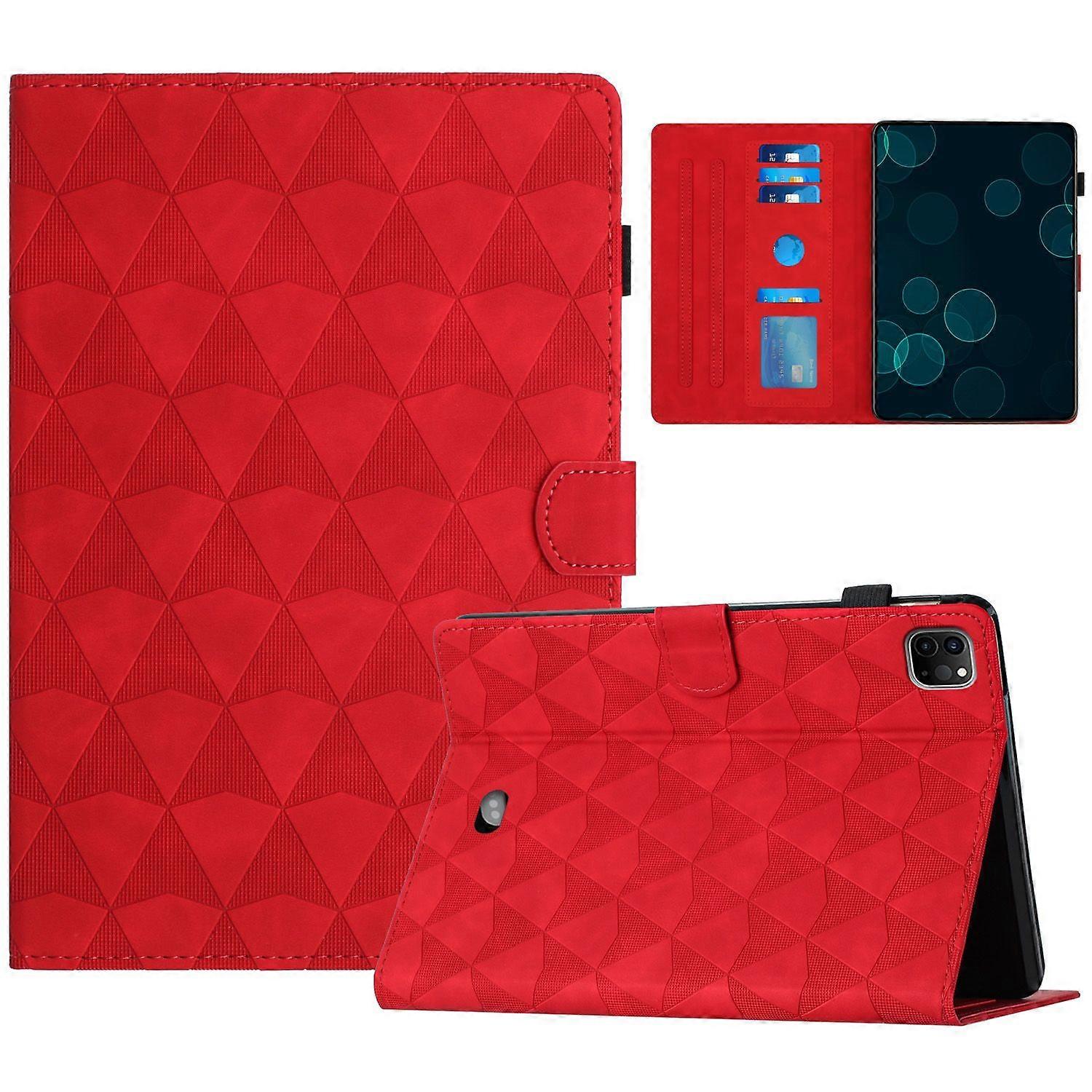 For iPad Pro 11 (2024) Case Diamond Texture Card Holder Stand Cover Anti-Scratch Tablet Shell - Red