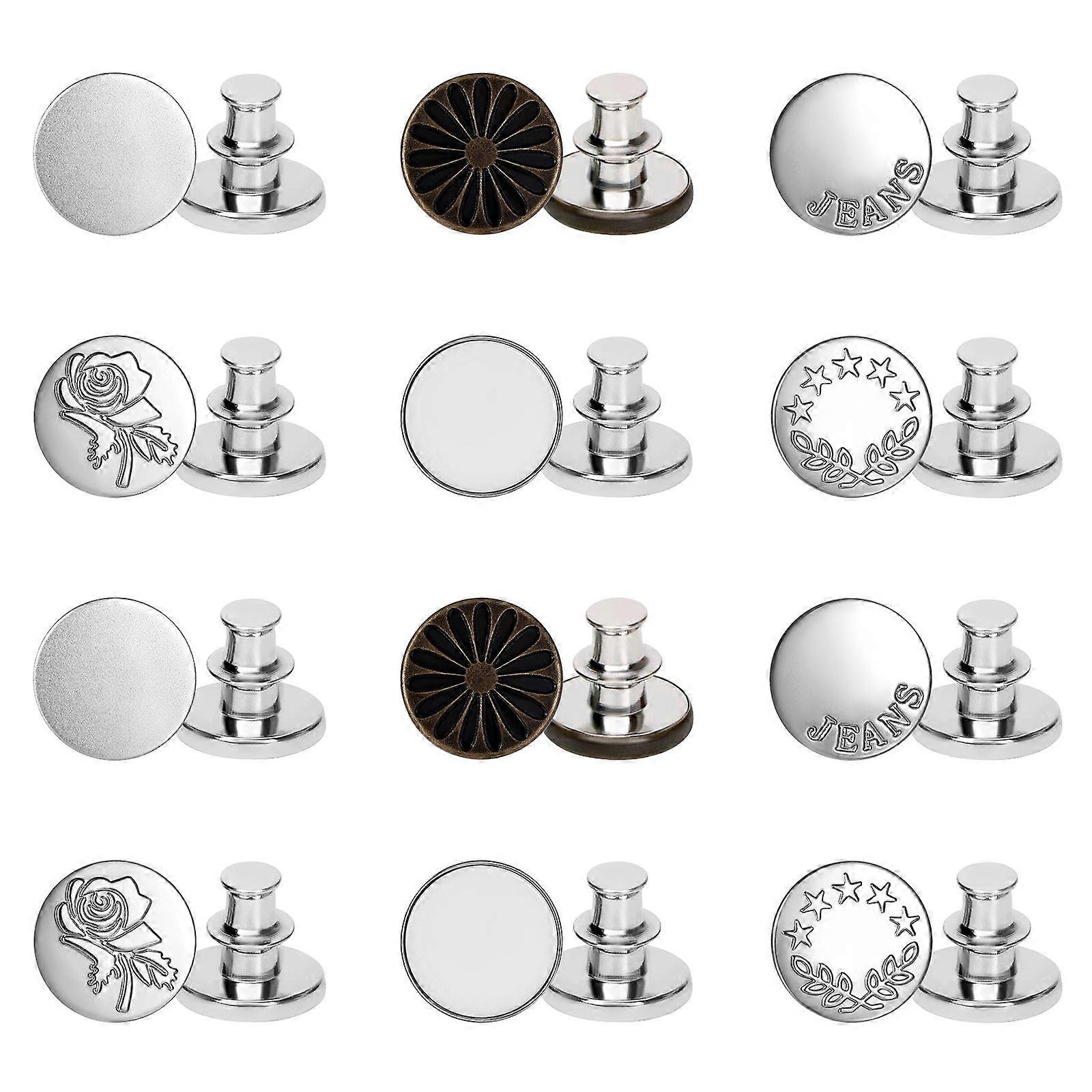 Instant Buttons Adjustable Jeans Buttons Metal Detachable 12Pcs for Waist