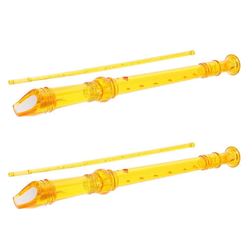 2 Pieces Kids Musical Recorder Made of Resin for Beginners with 8 Holes and Cleaning Rod Orange
