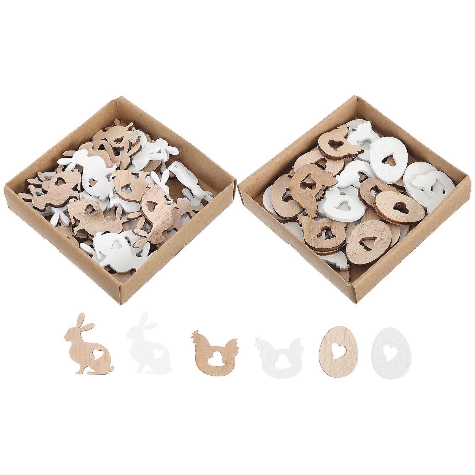 Durable Easter DIY Decorations with Beige Wooden Egg Slices and Rabbit Pieces for Decorating 72Pcs Set